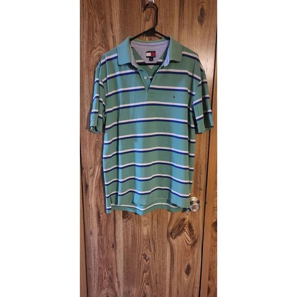 Tommy Hilfiger green striped collard shirt - Picture 1 of 6